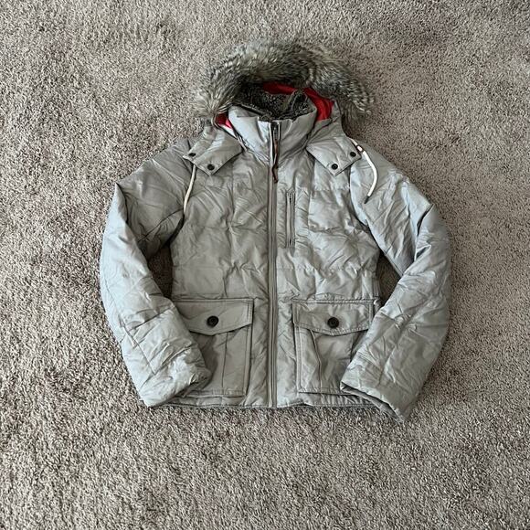Eddie Bauer Jacket Womens XS Tan Down Puffer 550 Fill Yukon Model Hooded Vtg - Picture 1 of 13